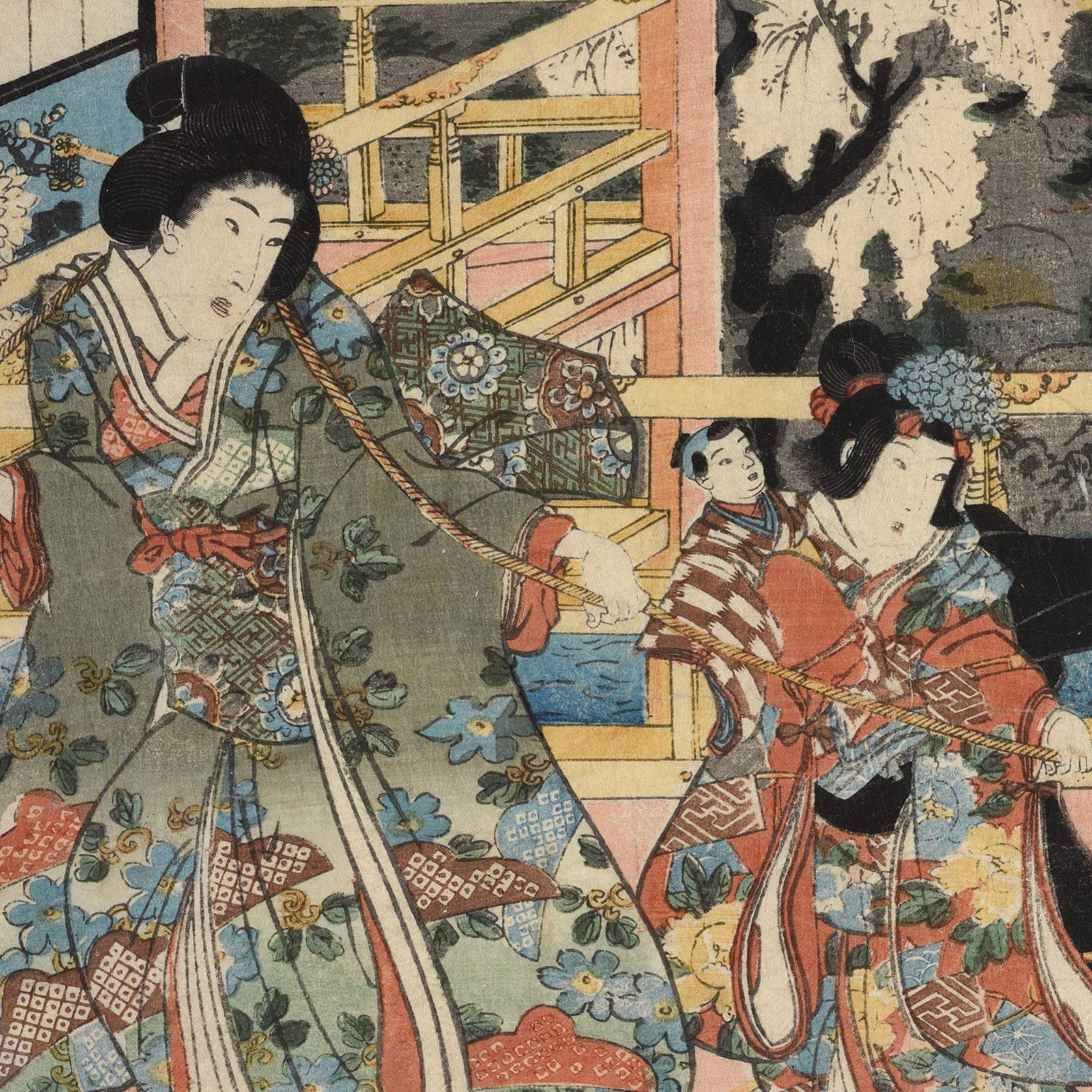Framed Japanese Woodblock Print Oban by Utagawa Kunisada - 19th Century