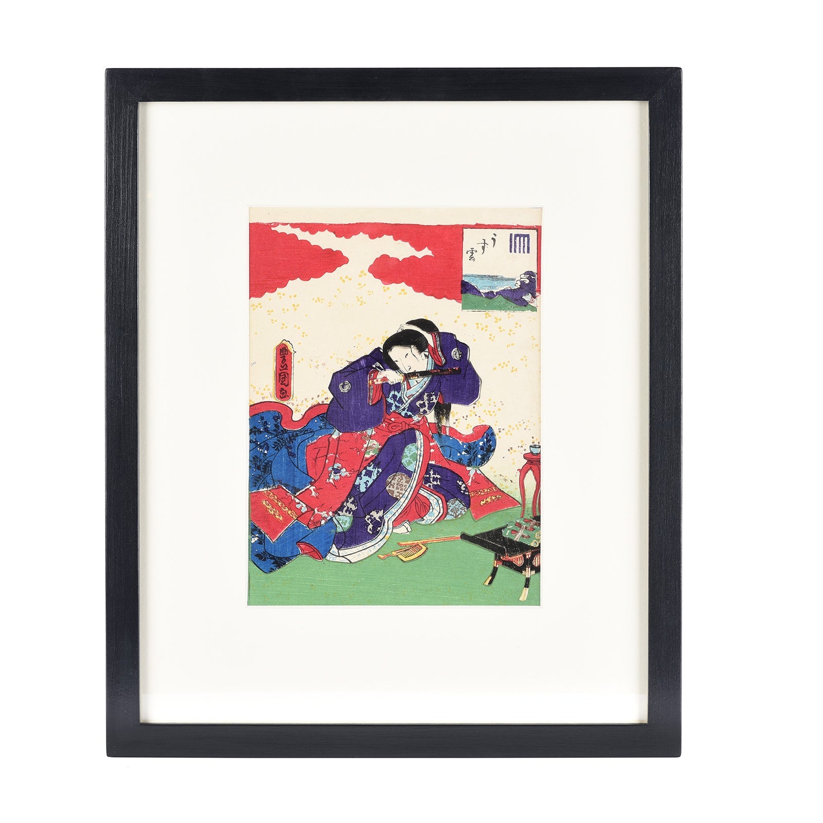 Framed Genji Woodblock Print Oban by Kunisada - 19th Century
