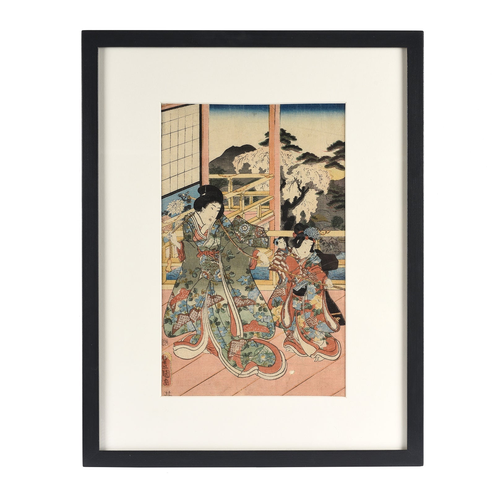 Framed Japanese Woodblock Print Oban by Utagawa Kunisada - 19th Century