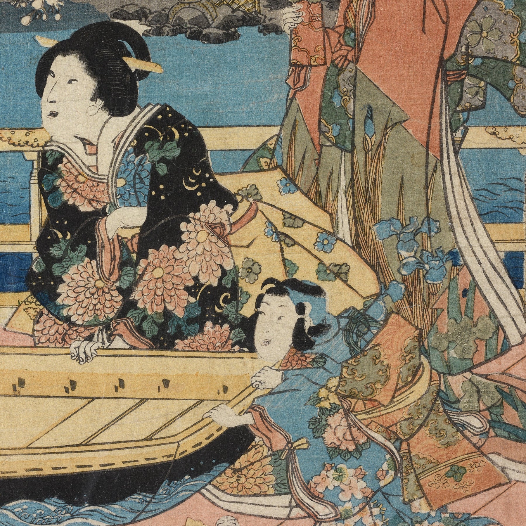 Framed Japanese Woodblock Print Oban by Utagawa Kunisada - 19th Century