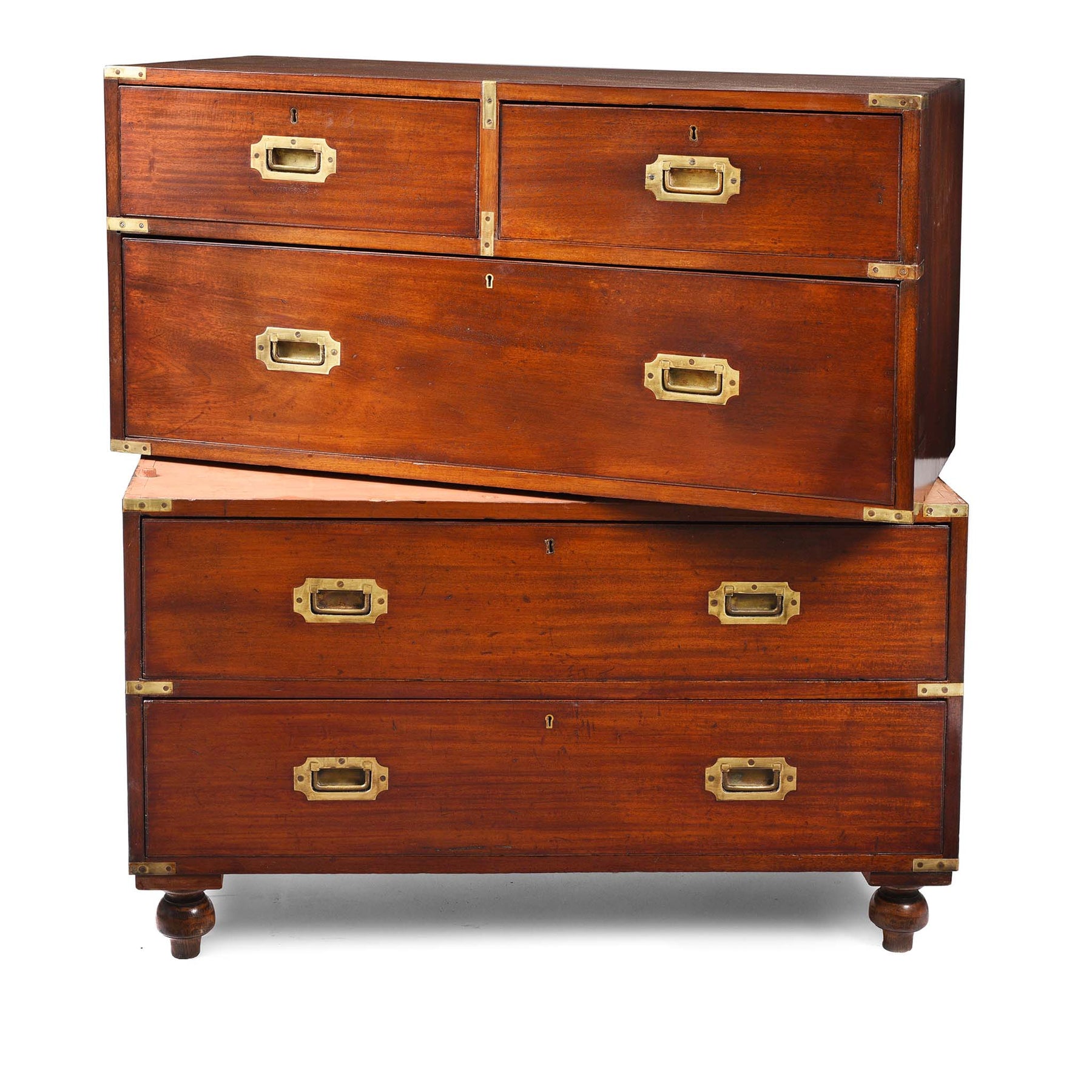 Anglo Indian Teak Campaign Chest Of Drawers - 19thC