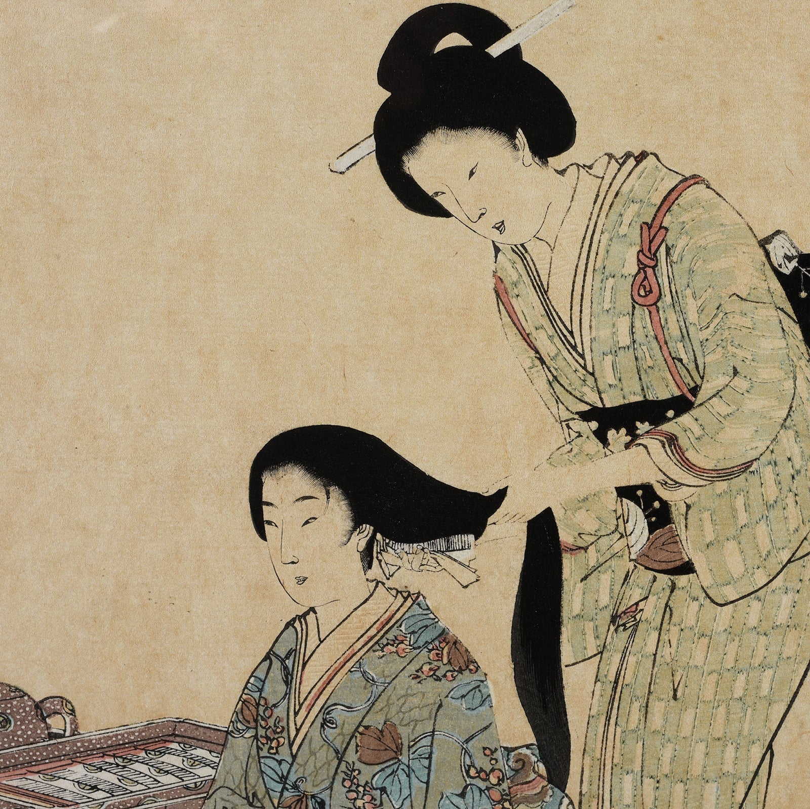 'Hair Styling' Woodblock Triptych By Chikanobu