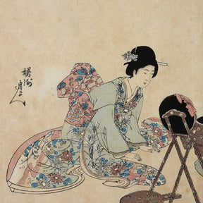 'Hair Styling' Woodblock Triptych By Chikanobu