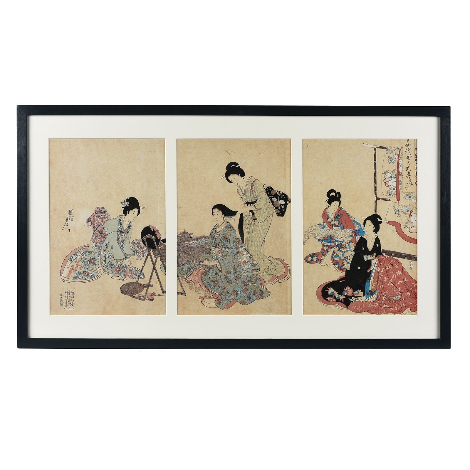 'Hair Styling' Woodblock Triptych By Chikanobu
