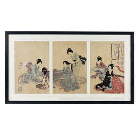 'Hair Styling' Woodblock Triptych By Chikanobu