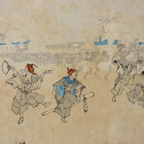 'Rice Cake Parade' Original Woodblock Triptych by Yōshū (Hashimoto) Chikanobu - Ca 1895