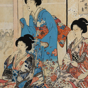 'Rice Cake Parade' Original Woodblock Triptych by Yōshū (Hashimoto) Chikanobu - Ca 1895