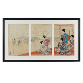 'Rice Cake Parade' Original Woodblock Triptych by Yōshū (Hashimoto) Chikanobu - Ca 1895