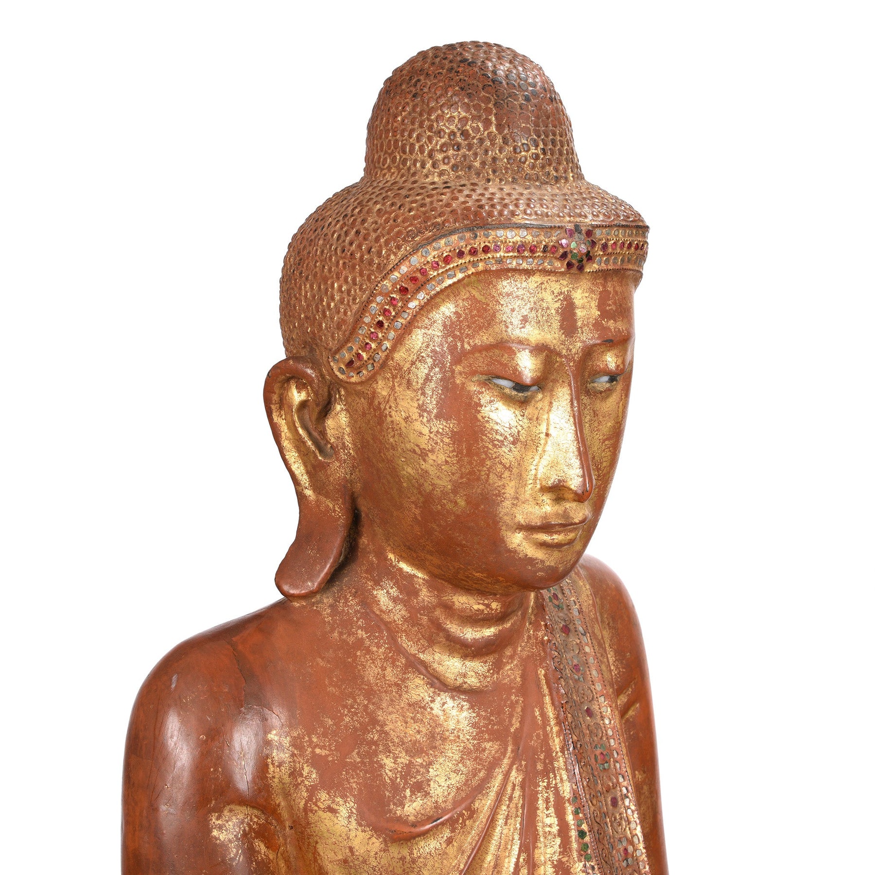 Gilded Teak Burmese Standing Buddha - Early 20thC