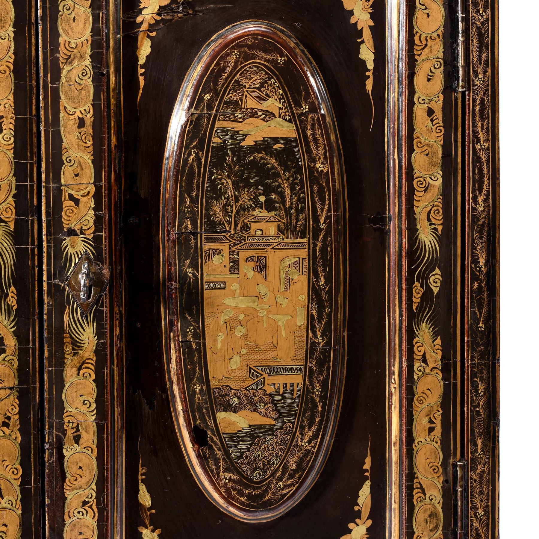 Gilt Black Lacquer Jewellery Cabinet - Early 19thC