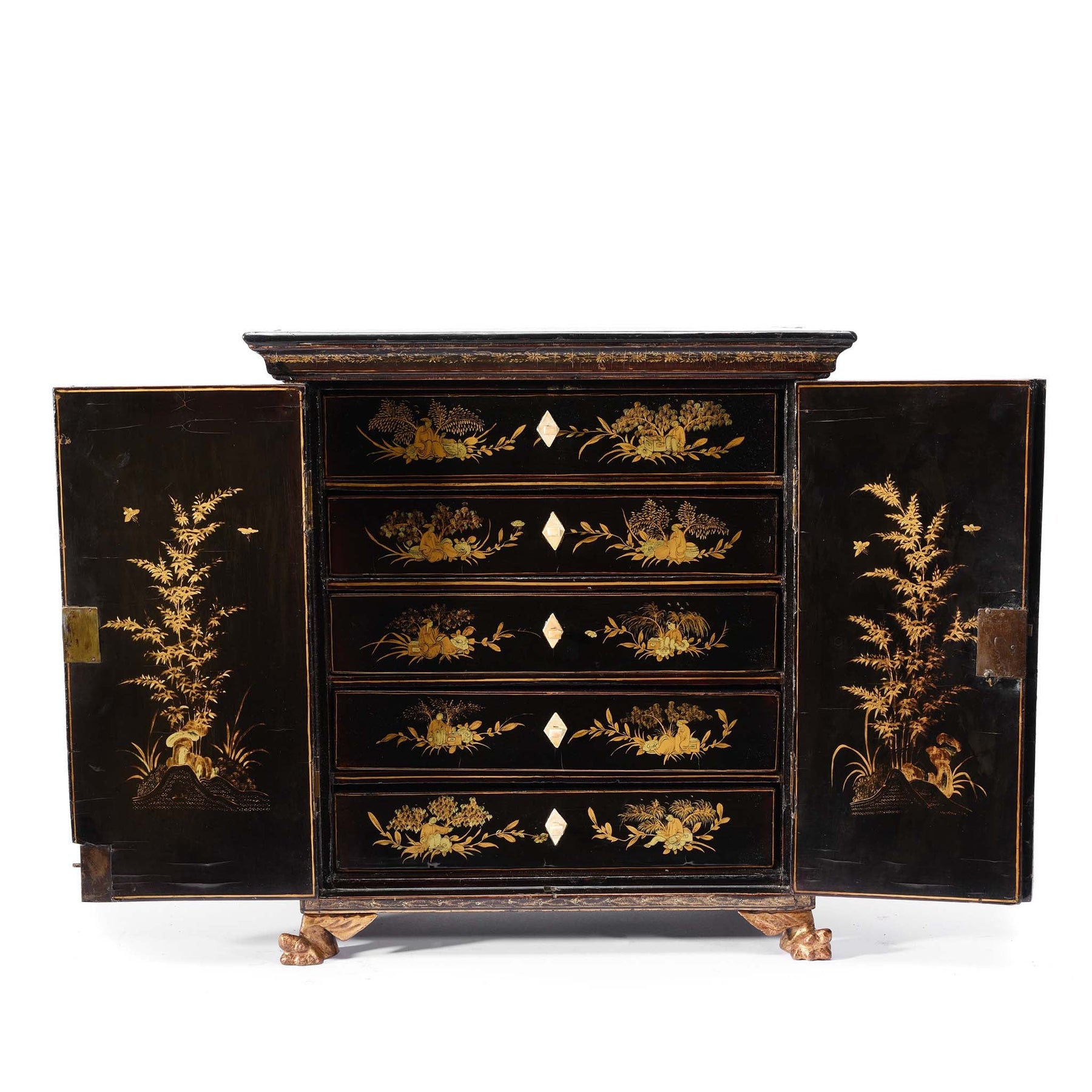 Gilt Black Lacquer Jewellery Cabinet - Early 19thC