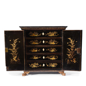 Gilt Black Lacquer Jewellery Cabinet - Early 19thC