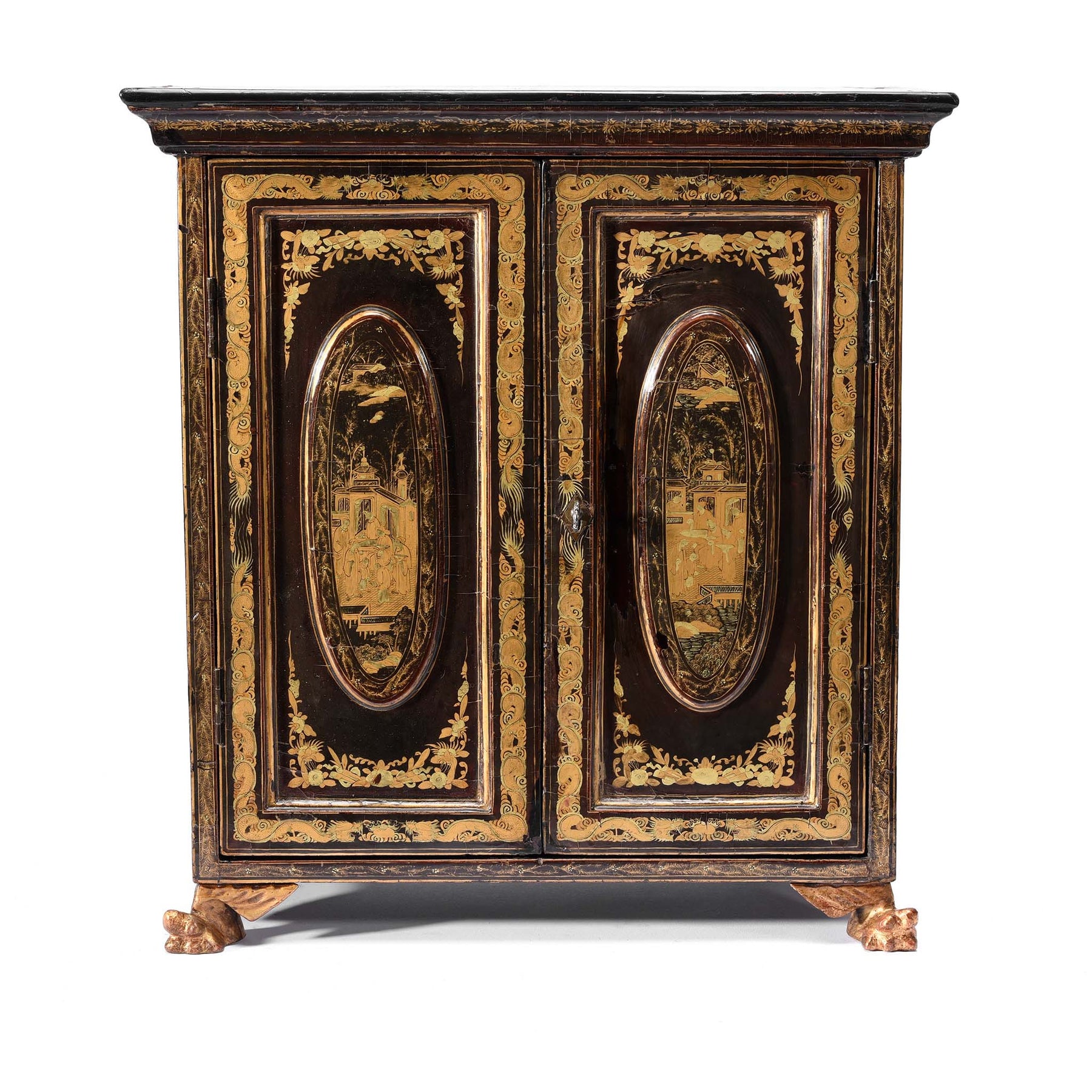 Gilt Black Lacquer Jewellery Cabinet - Early 19thC
