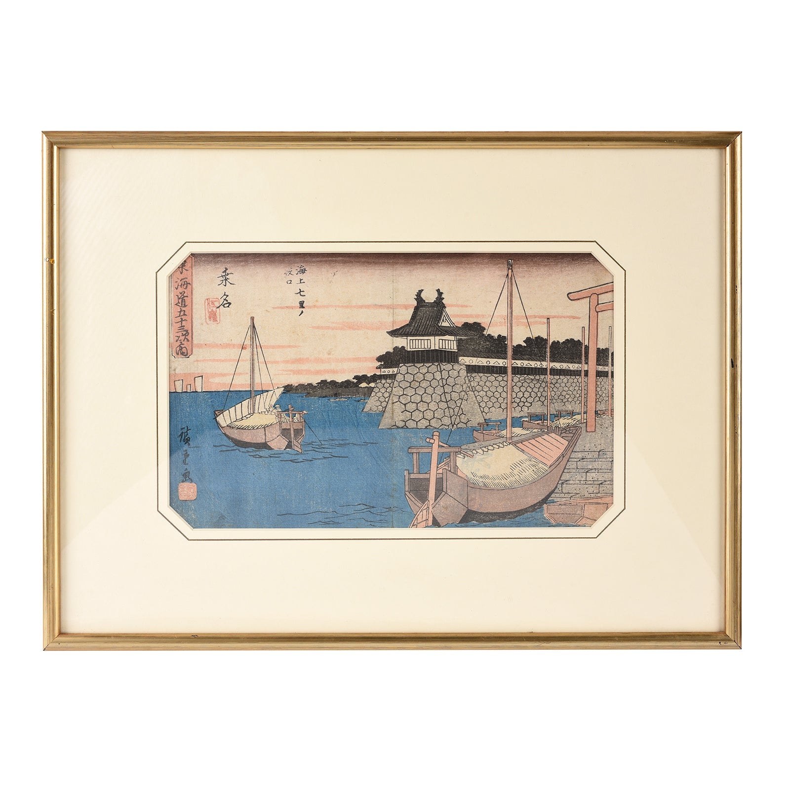 'Kuwana: Sea Ferry Terminal at Shichiri' Woodblock Print by Hiroshige