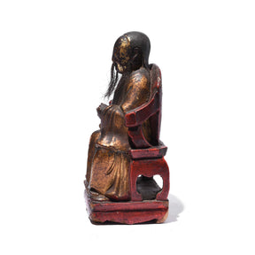Seated Chinese Ancestor Figure - Horse Hair Beard - 19thC