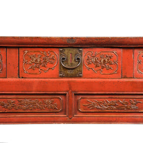 Red Lacquer Oak Altar Table From Zhejiang Province  - Late 19thC