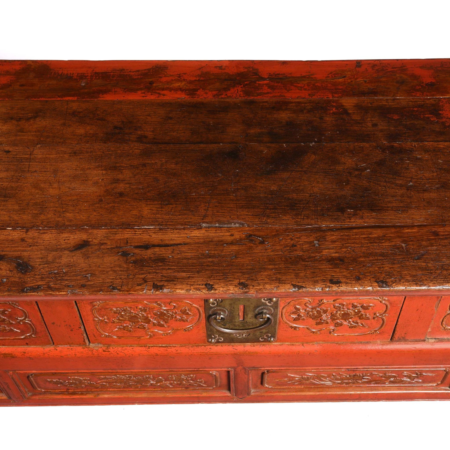 Red Lacquer Oak Altar Table From Zhejiang Province  - Late 19thC