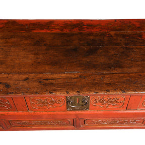 Red Lacquer Oak Altar Table From Zhejiang Province  - Late 19thC
