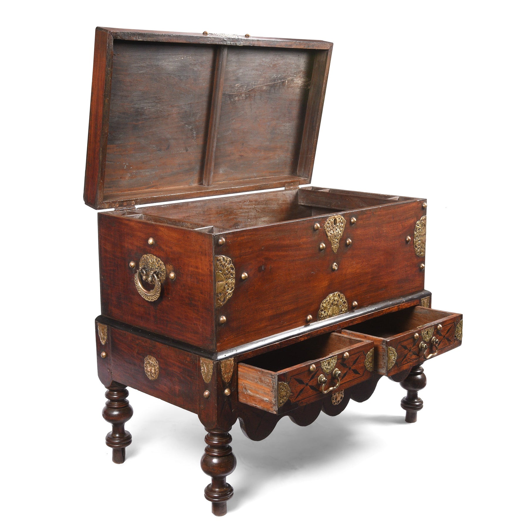 Dutch Colonial Jackfruit Wood & Brass Chest on Stand -18thC