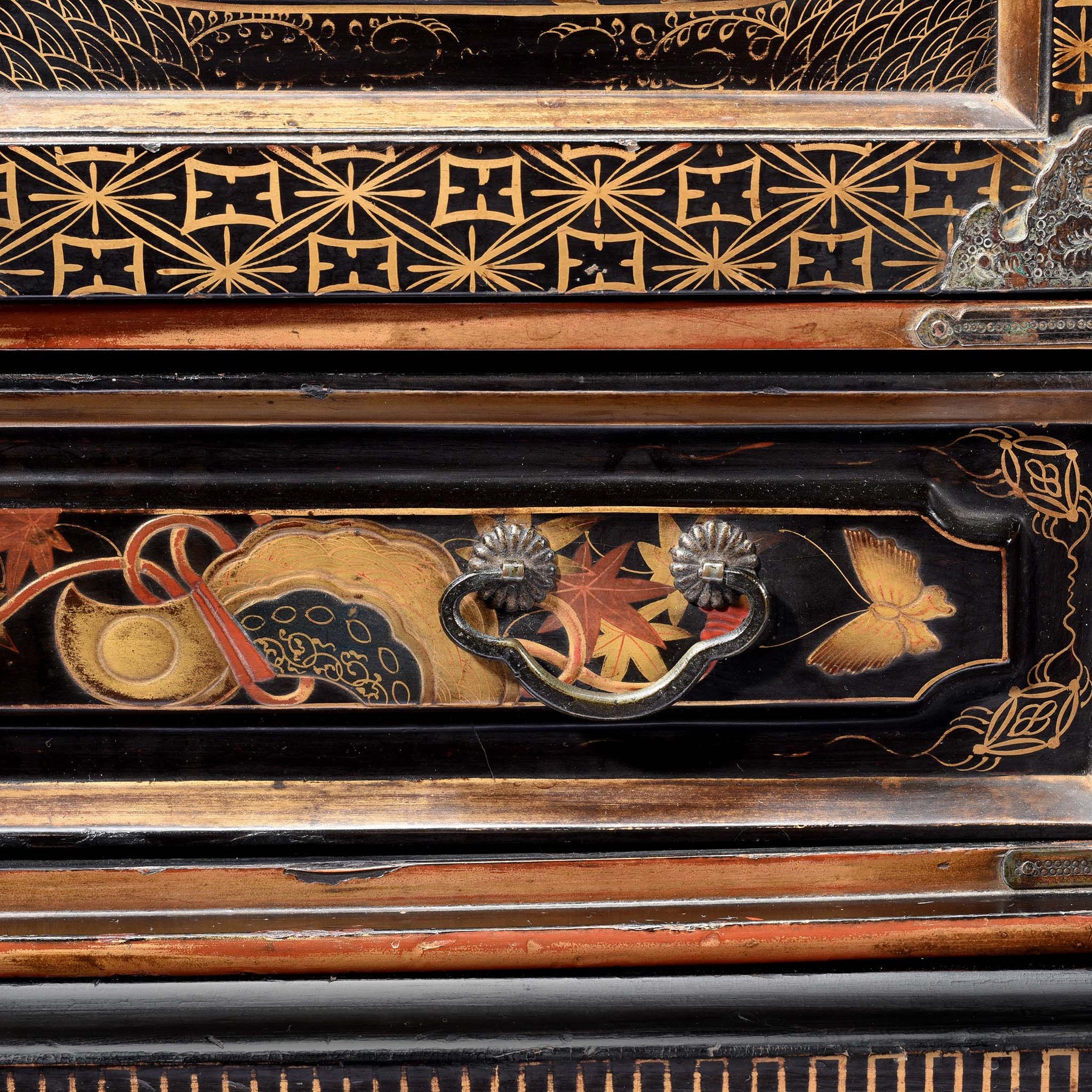 Gilt Japanese Black Lacquer Kodansu Jewellery Cabinet - Meiji Period