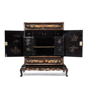 Gilt Japanese Black Lacquer Kodansu Jewellery Cabinet - Meiji Period