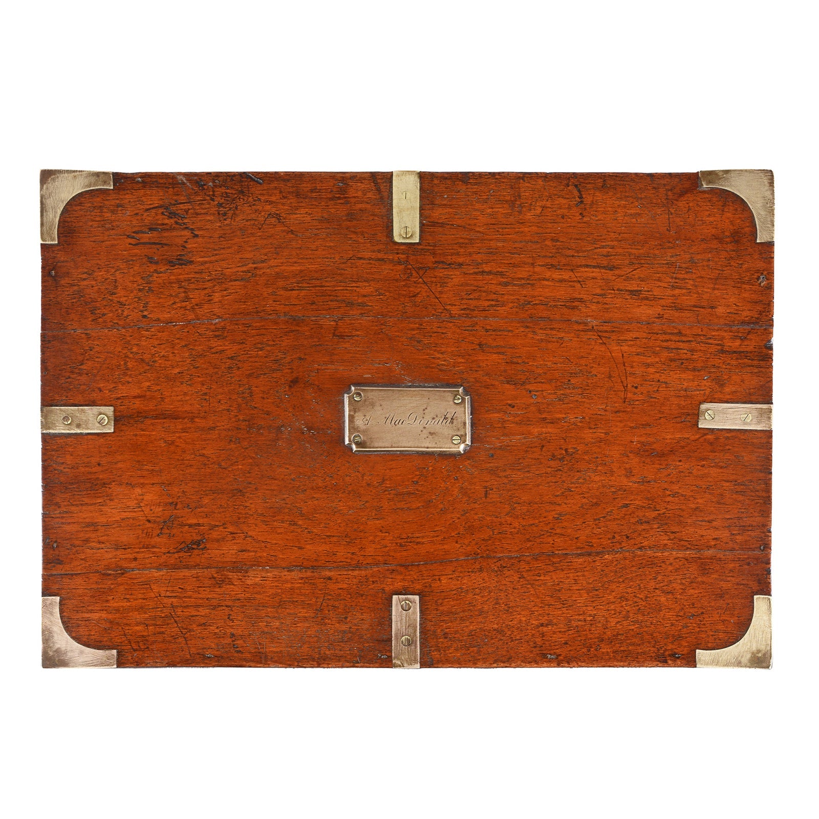 Brass Bound Teak Military Chest (Etched MacDonald) - 19th Century