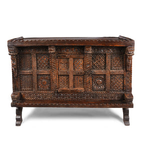 Carved Teak Indian Dowry Chest Majus - 19thC