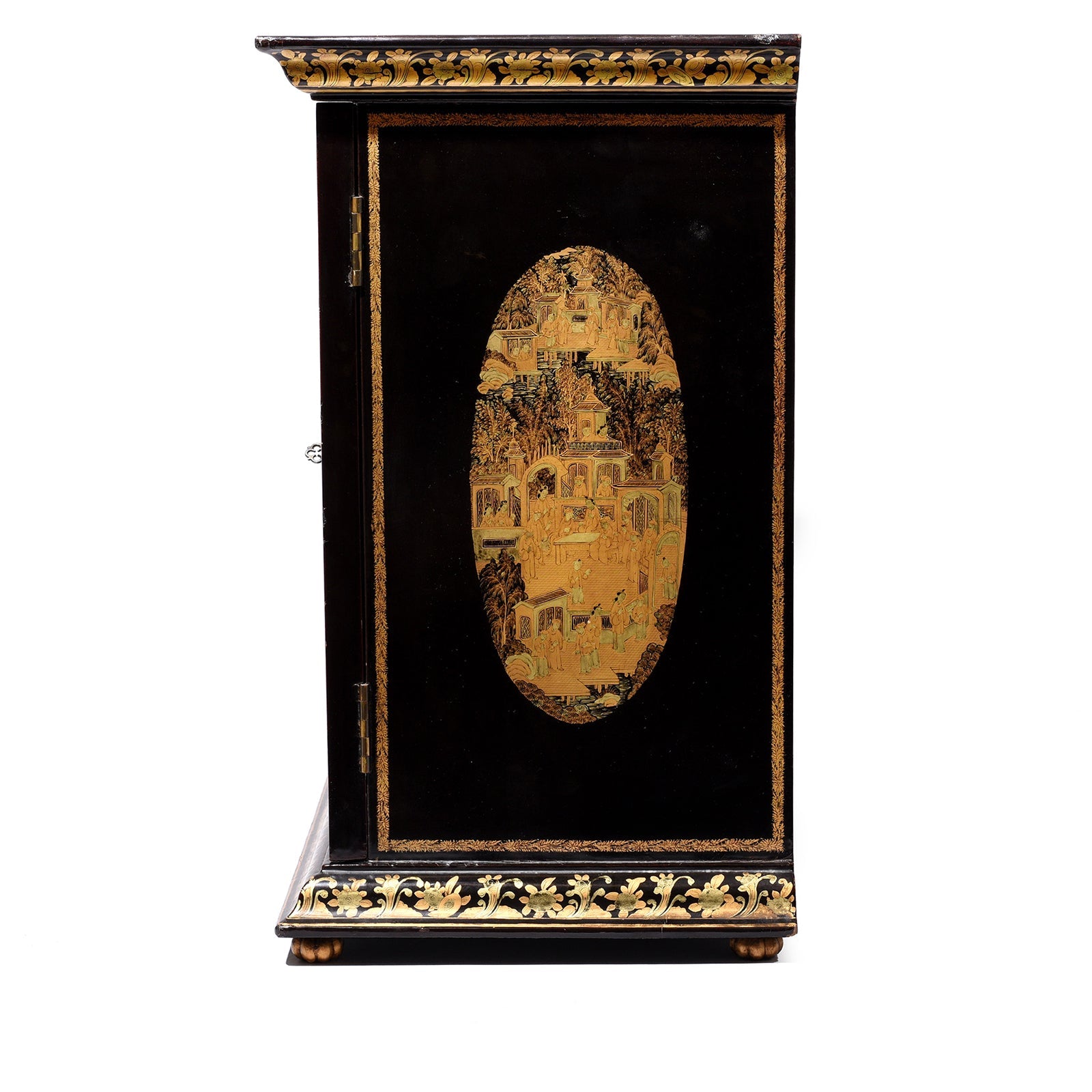 Gilt Black Lacquer Chinese Export Jewellery Cabinet - Early 19thC