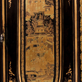 Gilt Black Lacquer Chinese Export Jewellery Cabinet - Early 19thC