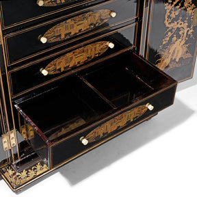 Gilt Black Lacquer Chinese Export Jewellery Cabinet - Early 19thC