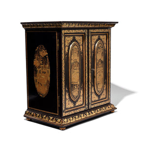 Gilt Black Lacquer Chinese Export Jewellery Cabinet - Early 19thC