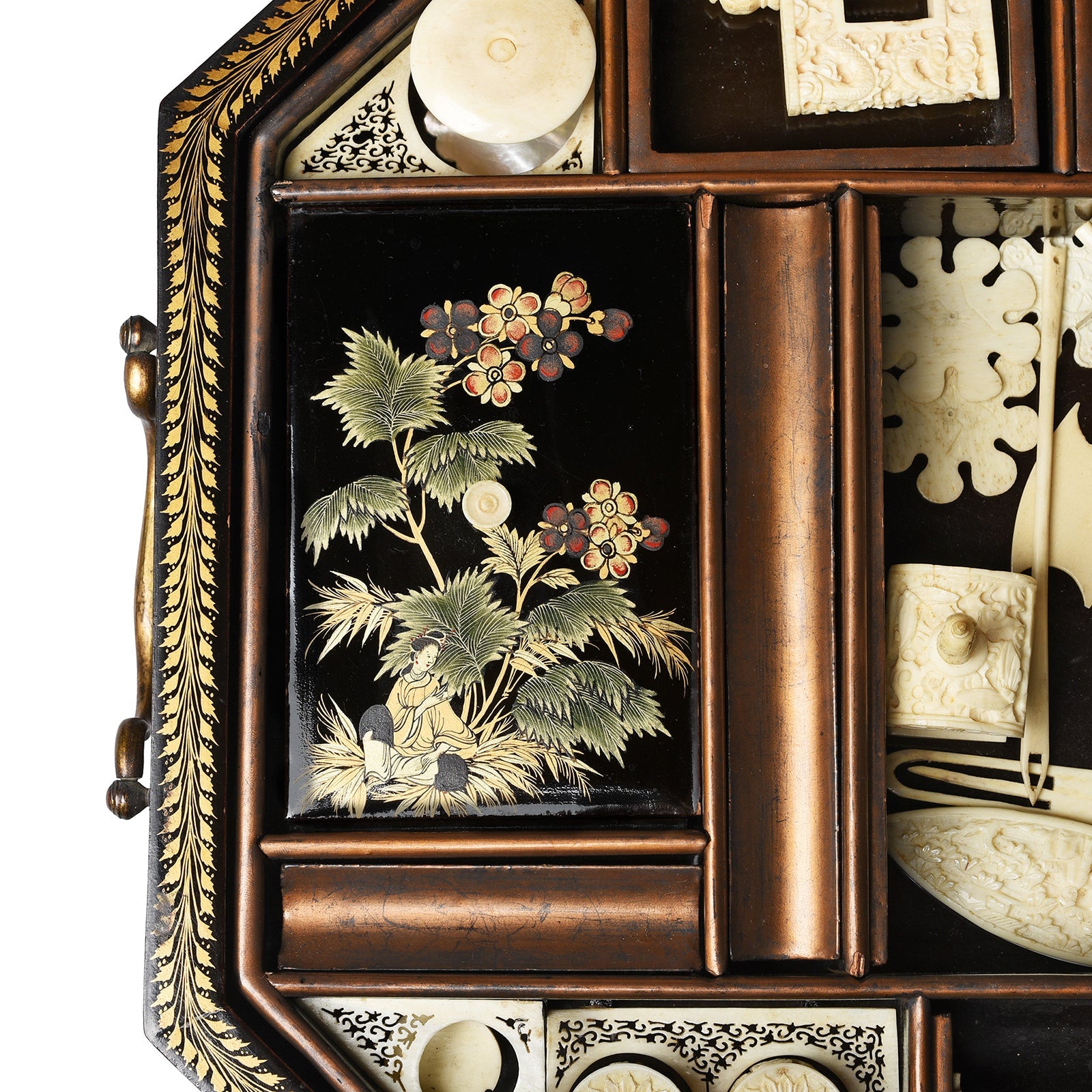 Canton Export Lacquer Sewing Box - Qing Dynasty Early 19thC