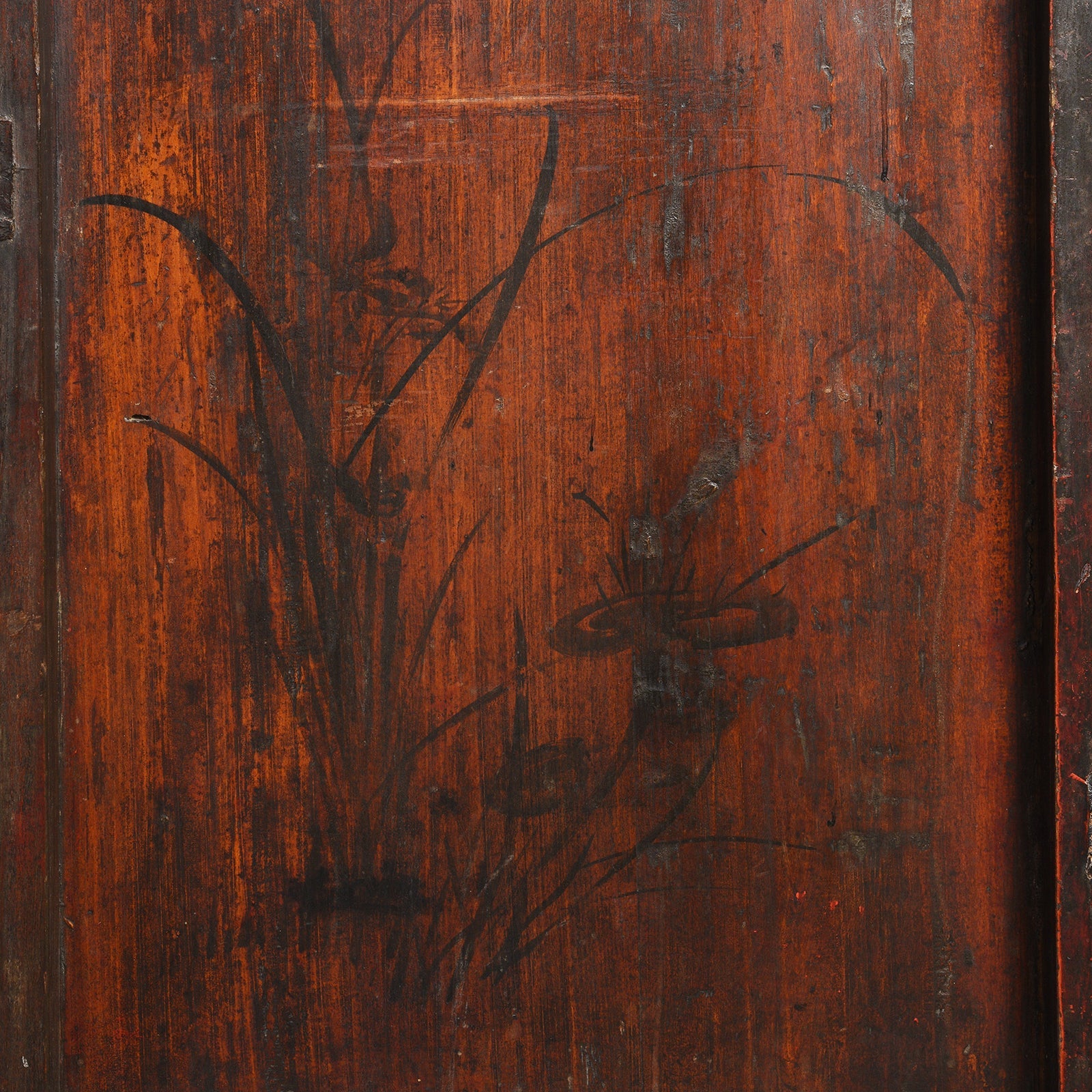 Chinese Gilt Red Lacquer Cabinet From Gansu - 19thC