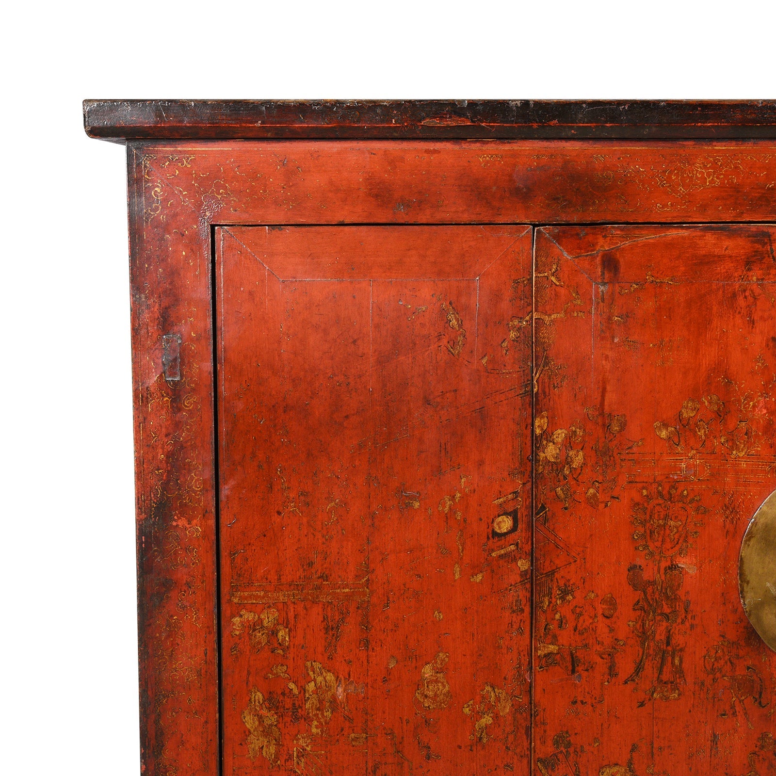 Chinese Gilt Red Lacquer Cabinet From Gansu - 19thC