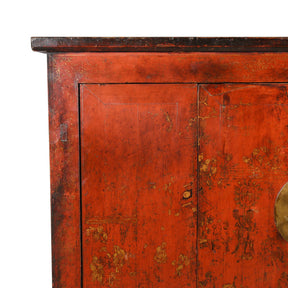 Chinese Gilt Red Lacquer Cabinet From Gansu - 19thC