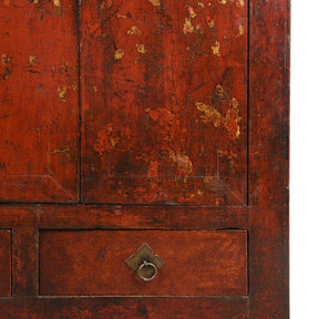 Chinese Gilt Red Lacquer Cabinet From Gansu - 19thC