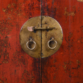 Chinese Gilt Red Lacquer Cabinet From Gansu - 19thC