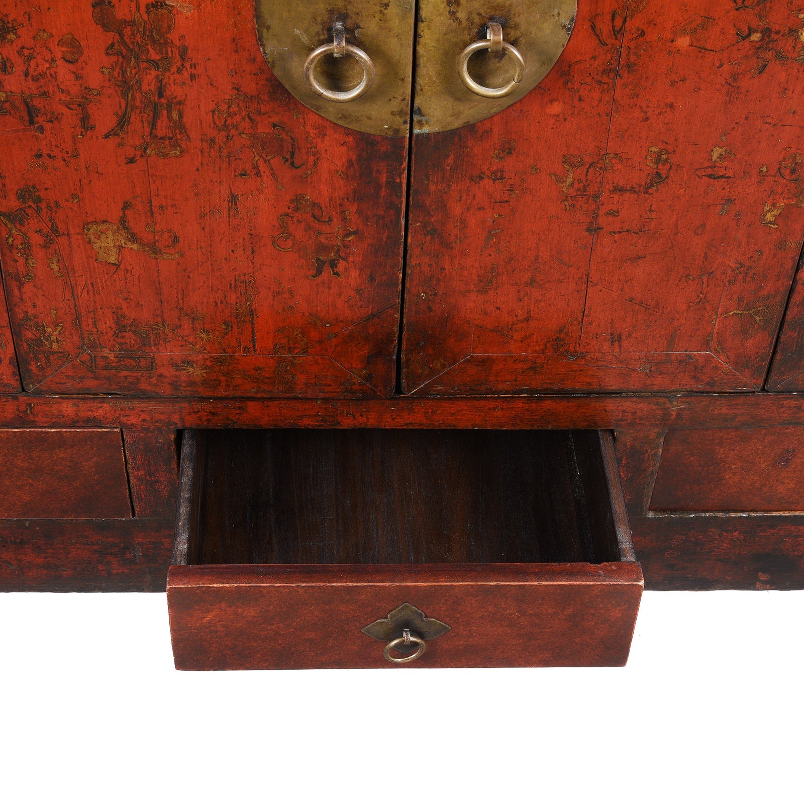 Chinese Gilt Red Lacquer Cabinet From Gansu - 19thC