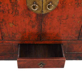 Chinese Gilt Red Lacquer Cabinet From Gansu - 19thC