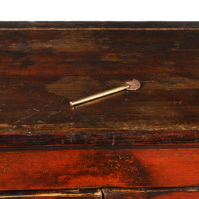 Chinese Gilt Red Lacquer Cabinet From Gansu - 19thC