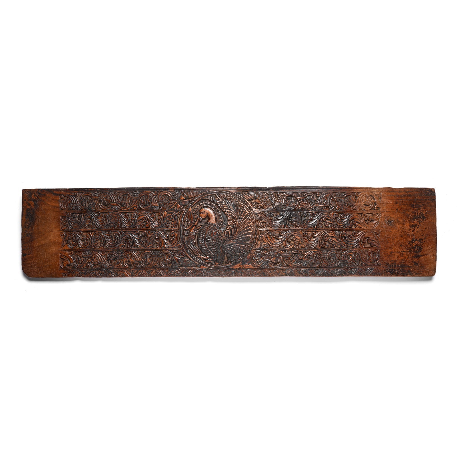 Carved Teak Peacock Lintel Panel From Andra Pradesh - 18thC