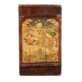 Tibetan Painted Panel of Güsh Khaan With Tiger - 18thC