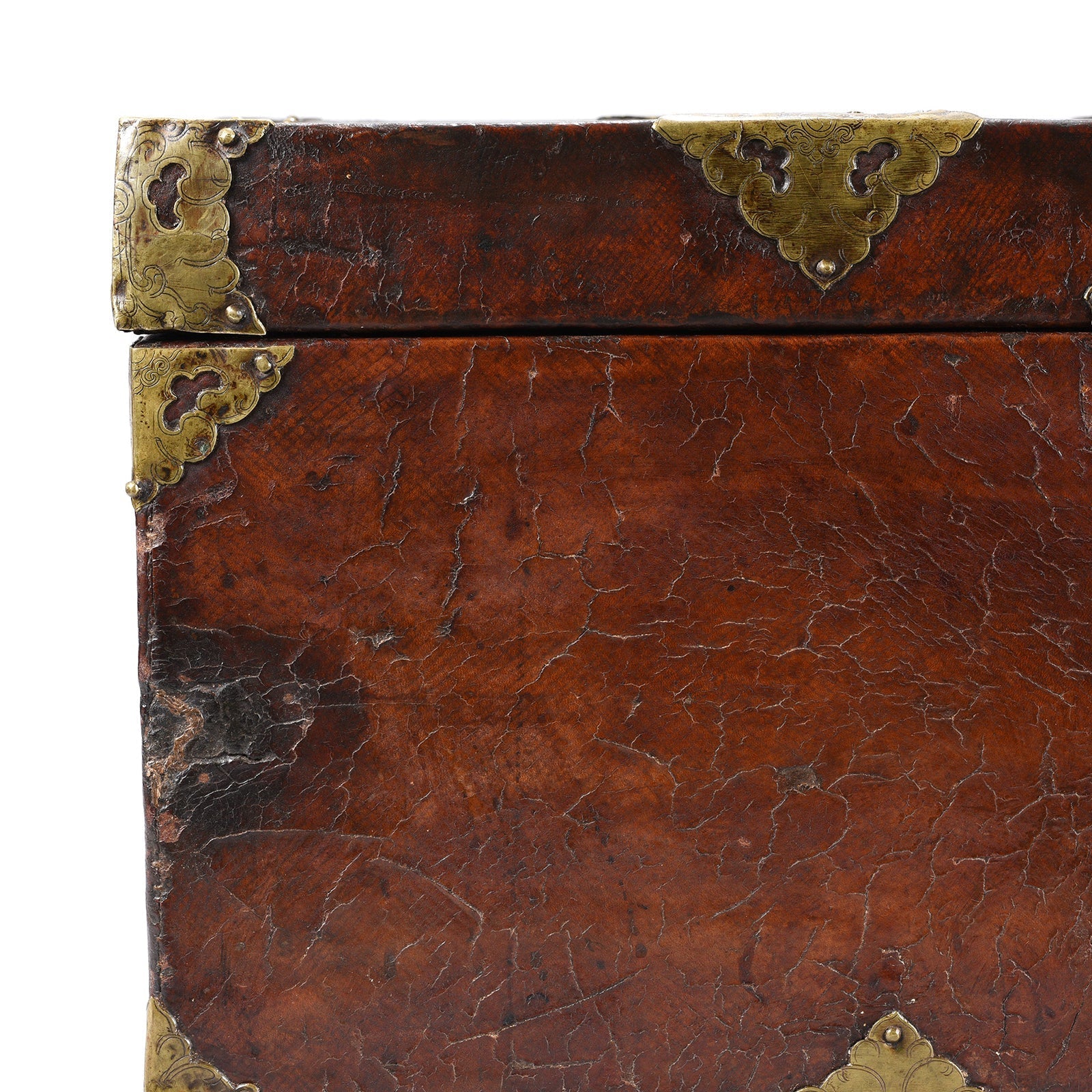 Tibetan Brass Bound Leather Trunk - 19th Century