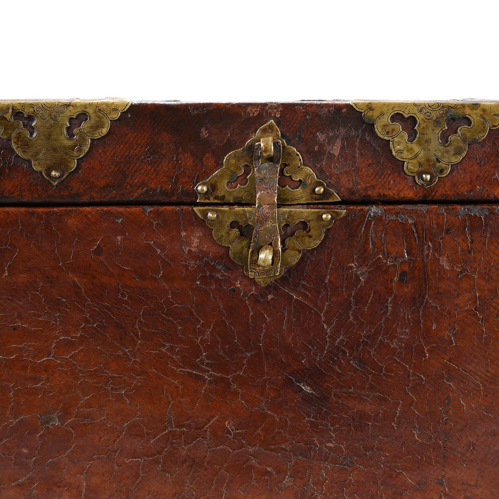Tibetan Brass Bound Leather Trunk - 19th Century