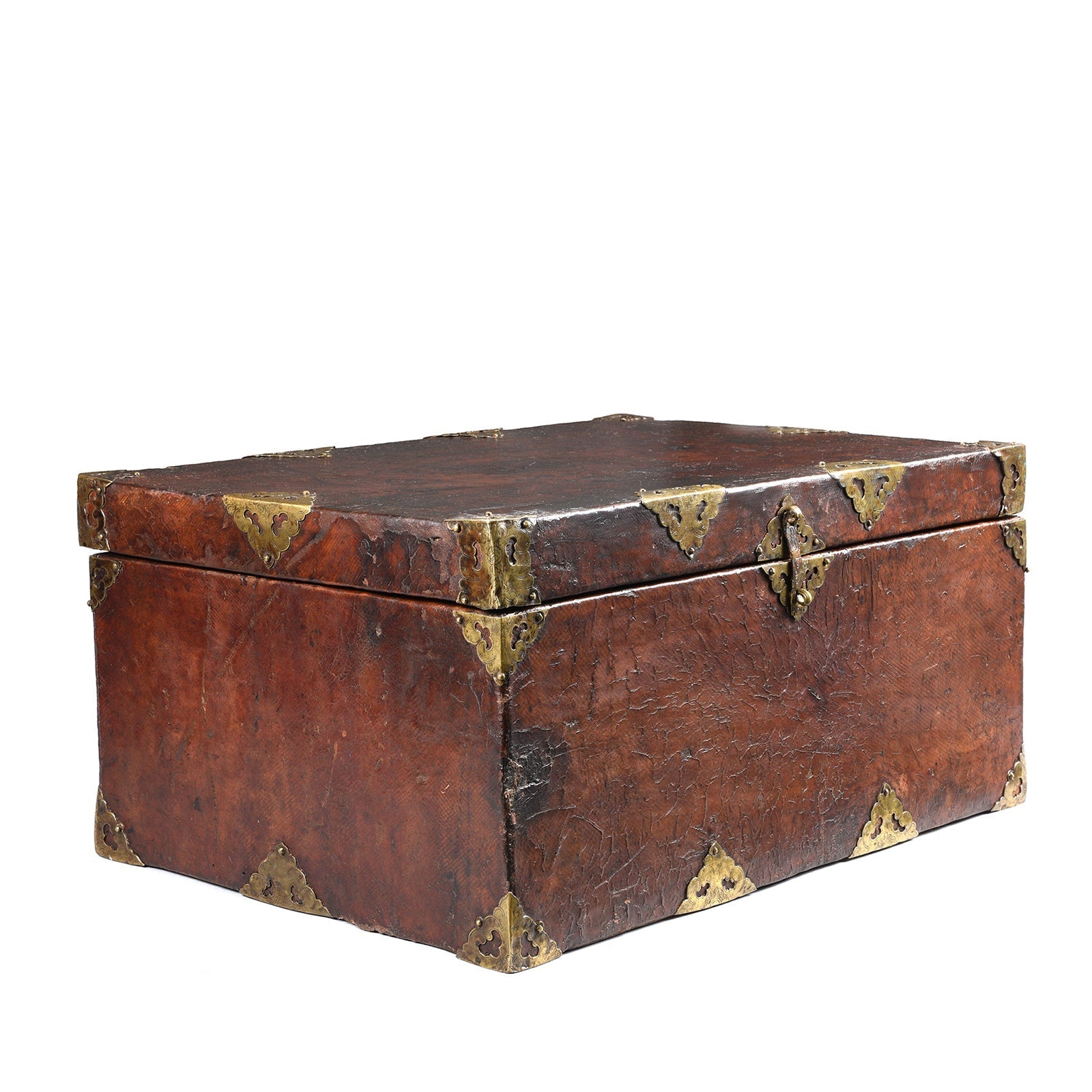 Tibetan Brass Bound Leather Trunk - 19th Century