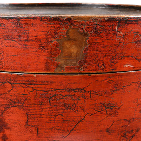 Red Lacquer Chinese Hat Box - 19thC