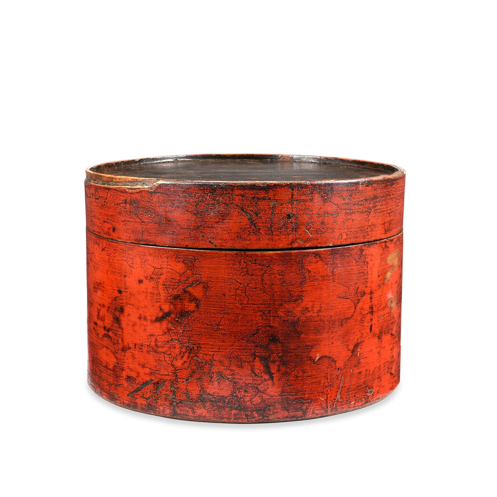 Red Lacquer Chinese Hat Box - 19thC