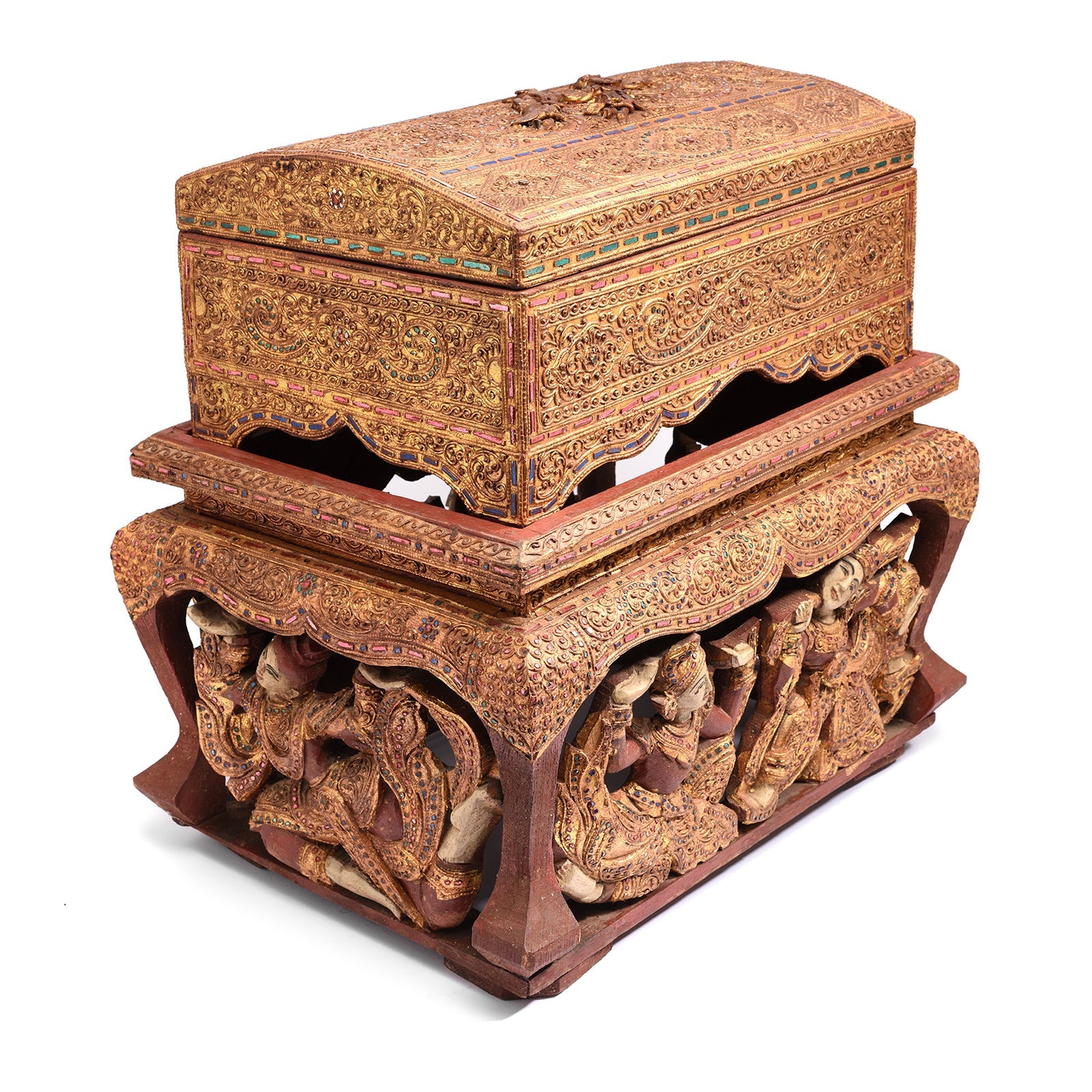 Gilt Wooden Burmese Manuscript Box - Mid 20th Century