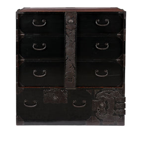 Japanese Black Lacquer Bo Dansu From Sakata - Meiji Period