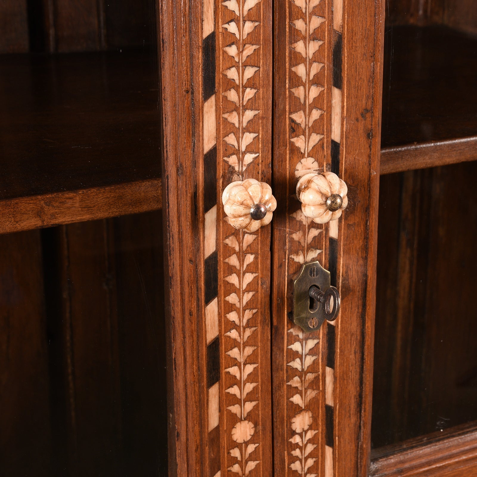 Anglo Indian Bone Inlay Glazed Cabinet - 19th Century